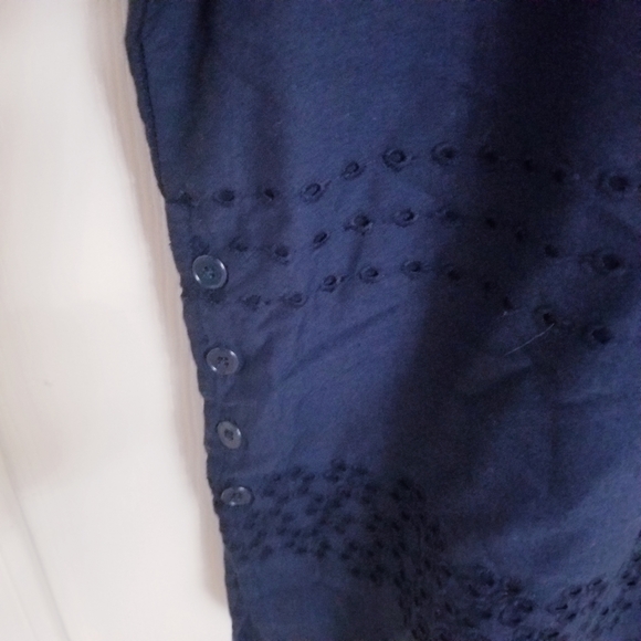 Eyelet Navy Button Down Blouse/Shirt - Picture 5 of 9